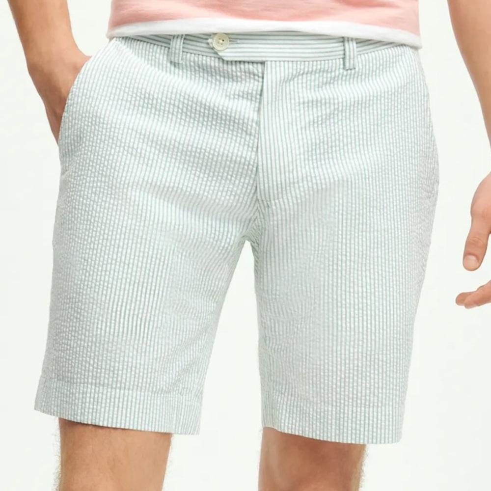 Brooks Brothers Washed Stretch Cotton Seersucker Shorts - Picture 1 of 12